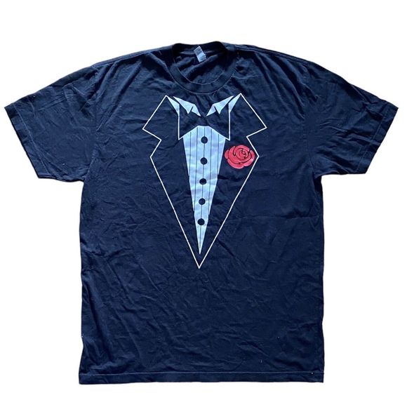 Black Tuxedo T-Shirt Graphic Print Tee Funny Men’s Size Large Fake Suit Fancy - Picture 1 of 8